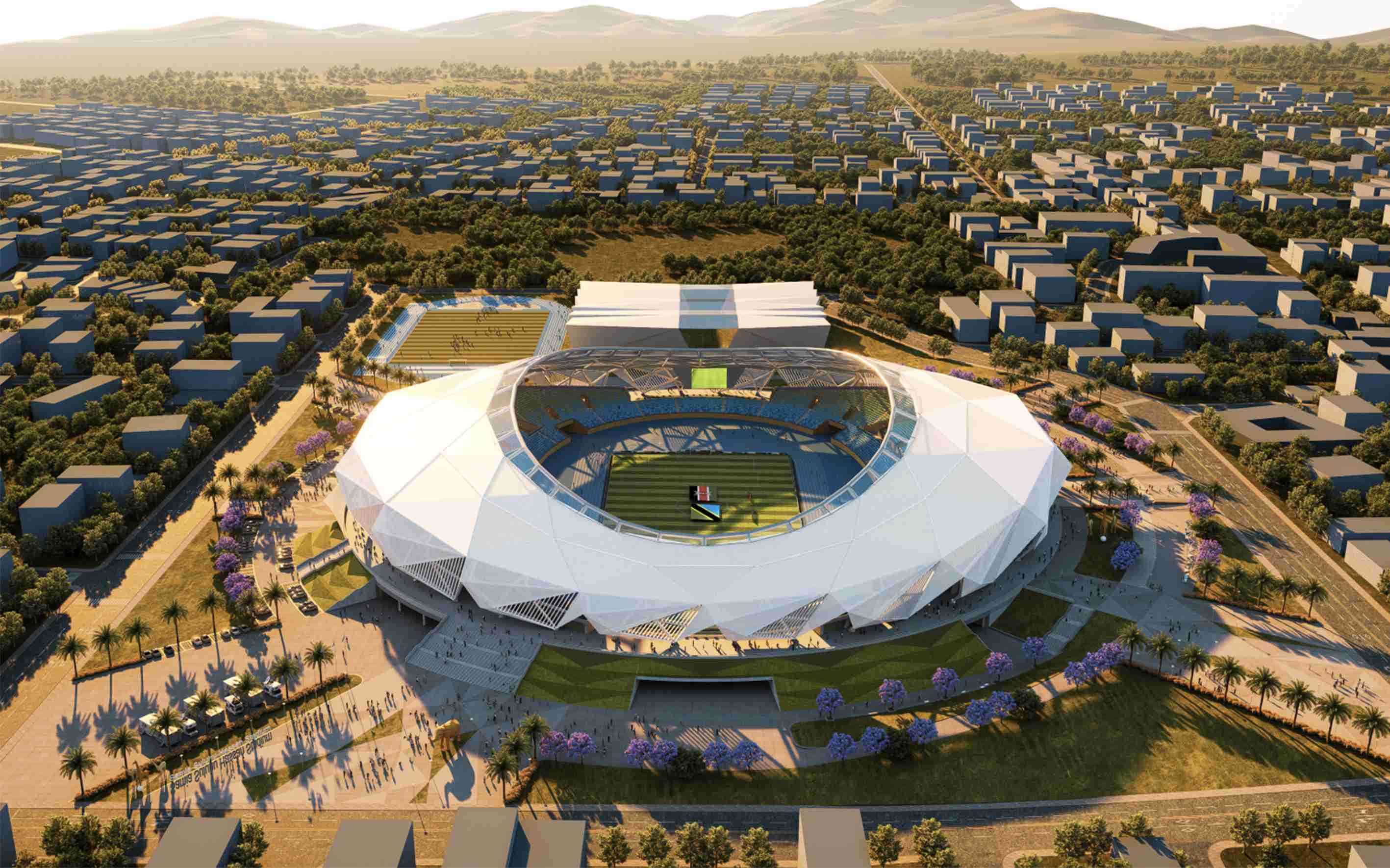 坦桑尼亚阿鲁沙综合体育场钢结构封顶