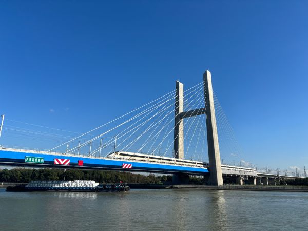 列车驶过斜拉桥